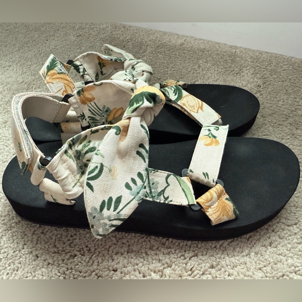 Loeffler Randall Maisie Floral Print Sandals - Green, Cream and Yellow size 9.5